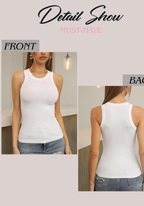 <b>Womens</b> Ribbed Contrast Trim Tank <b>Top</b> Sleeveless Slim Fit Formal Summer Fashion Breathable 100% Cotton Crew Neck Custom Logo OEM - Product Image 2