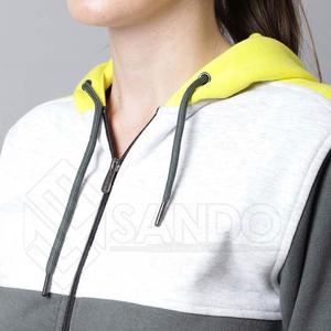 Conjunto Deportivo de 2 Piezas para Mujer, Sudadera con Capucha y Bloques de Color, Manga Larga, Felpa, Corte Regular, Verano, Gris, Amarillo, Blanco, 100% Algodón - Product Image 6