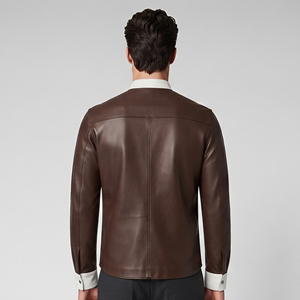 Chemise en cuir pour homme à col montant et boutons, chemise en cuir PU de vachette avec poches avant, chemise en cuir à manches longues pour garçon, chemise en cuir OEM pour homme - Product Image 6