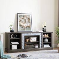 Meuble TV moderne avec grand rangement, console multimédia en faux pierre empilée, table TV M Console