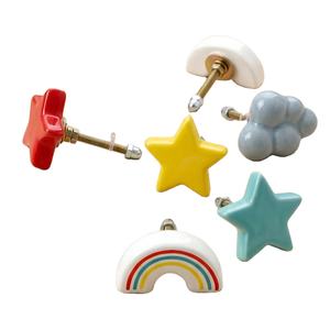 Wholesale Handmade <b>Ceramic</b> Kids <b>Knobs</b> Star Cloud Rainbow Design Colorful Drawer Cabinet Door Pulls Nursery Decor - Product Image 1