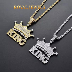 Custom <b>Crown</b> <b>King</b> Moissanite Pendant Necklace Silver Plated Hip Hop Charm Jewelry for Party - Product Image 1