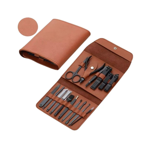 Ensemble professionnel de pédicure et manucure de luxe, 16 pièces, étui en cuir beige, grattoirs pour les pieds en acier inoxydable robuste, soins des pieds - Product Image 4