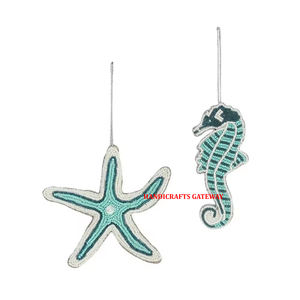 La plus belle haute qualité de qualité tortue forme multicolore doré Zari broderie avec travail de perles ornements suspendus de Noël - Product Image 4