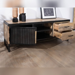 Soporte para TV Vandana Silver Surface de 140 cm en metal estriado y madera de mango Kazag - Product Image 3