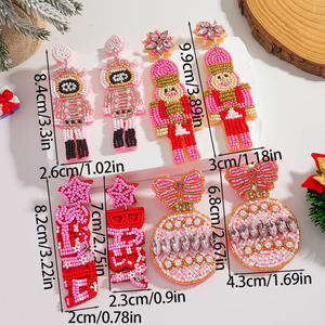 Colgante de cuentas de arroz rosas hecho a mano, con diseño de Papá Noel de dibujos animados y lazo, de cristal, para mujer, regalo festivo - Product Image 5