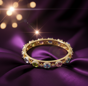 Brazalete Ovalado con Múltiples Piedras Preciosas y Circonitas, Plata de Ley 925, Chapado en Oro de 18K, Brazalete para Fiestas, Regalo para Ella - Product Image 4