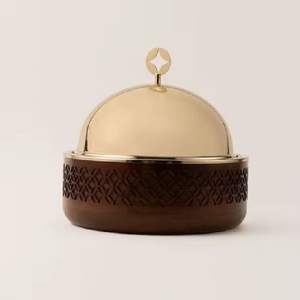 Tajín marroquí decorativo hecho a mano de madera y latón con tapa, artículo de regalo para decoración del hogar islámico de Ramadán. - Product Image 5