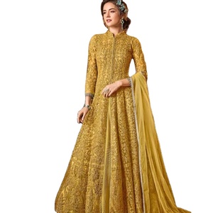 Ramp Ready Full Hand Block Printed Pure Heavy Vaishnavi Net <b>Fabric</b> Long Length Premium Salwar Matching Dupatta Set - Product Image 1