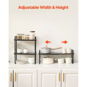 Scaffale da Cucina Espandibile a 2 Livelli Resistente, Organizzatore da Piano di Lavoro Regolabile con Spazio di Archiviazione Personalizzabile per Alimenti - Product Image 3
