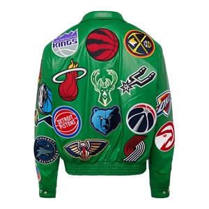 เสื้อแจ็คเก็ตหนังวีแกนแบบคอลลาจ สีเขียวเคลลี่ - Product Image 2