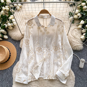 Blusa de Trabajo Holgada de Manga Larga con Bordado Étnico Floral Vintage para Mujer - Product Image 2