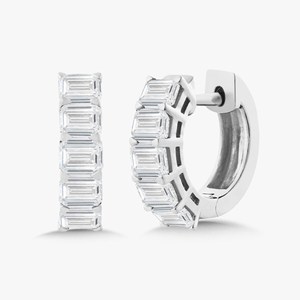 Pendientes de Aro con Diamantes, Oro Sólido de 14k y 18k, Corte Esmeralda, Diamante Cultivado en Laboratorio, Estilo Moderno y Minimalista, 10mm, Par de Aros con Bisagra para Uso Diario - Product Image 1