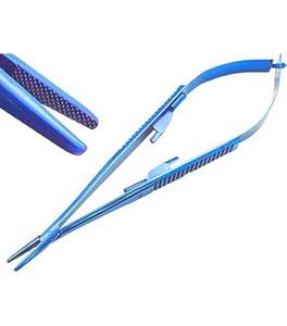 Porte-aiguilles Castroviejo à pointe droite bleu, instrument chirurgical manuel certifié CE Classe I pour utilisation en salle d'opération - Product Image 6