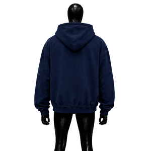 PREMIUM NAVY BLUE VINTAGE WASHED OVERSIZED <b>ZIP</b> <b>UP</b> HOODIE WITH UTILITY POCKETS Cotton French Terry Casual Pocket Design Autumn W - Product Image 2