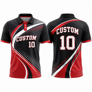 Camiseta Polo Personalizada con Patrón Geométrico para Hombre, Manga Corta, Negra, Roja y Blanca, Impresión Digital, Deportiva, de Secado Rápido, Uniforme de Equipo - Product Image 1
