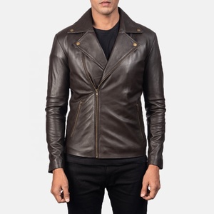 Chaqueta de piel auténtica personalizada para hombre, chaqueta de moto con cremallera, chaqueta de piel vintage - Product Image 1
