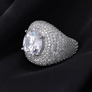 <b>mens</b> <b>silver</b> moissanite round solitaire iced <b>signet</b> <b>ring</b> large centre stone pave statement luxury jewellery masterpiece - Product Image 2