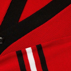 <b>Women's</b> <b>Red</b> Knitted <b>Cardigan</b> V-Neck Long Sleeve Contrast Color Solid Pattern Button Closure Classic Style All Seasons Wear - Product Image 3
