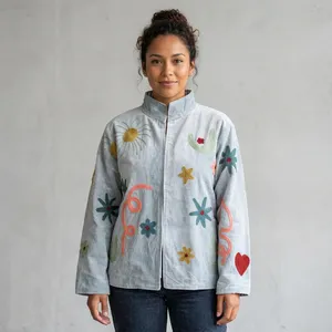 Blazer Reversible de Terciopelo y Algodón para Mujer, Ecológico, Manga Larga, Primavera, Logotipo Personalizado, Talla XL, Estilo Prairie Chic, Estampado Floral - Product Image 3
