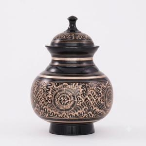 Handcarved Black Brass Cremation Urn Antique Floral Pattern Ginger <b>Jar</b> Human Pet Ashes Memorial Funeral Urns Wholesale Factory - Product Image 2