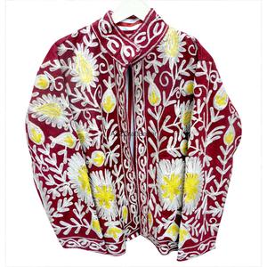Handmade Corduroy Suzani Jacket Women's Floral Embroidered Cotton Stripe Lining Autumn <b>Winter</b> Fashion <b>Coat</b> - Product Image 5