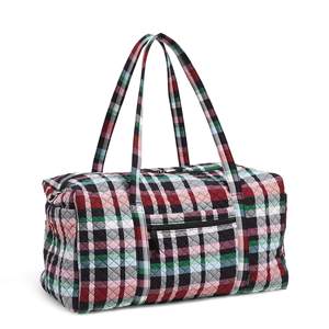 Plaid Quilted Duffle <b>Bag</b> with Front Pocket and Dual Handles - Product Image 1
