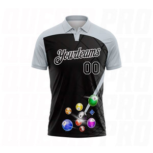 Camiseta Polo Deportiva Premium Negra, Plateada y Blanca con Diseño de Bolas de Billar, Personalizable con Logotipo de Equipo y Nombre Bordado o Sublimado - Product Image 2
