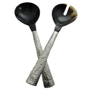 ชุดเสิร์ฟสลัดหรูหราขนาด12นิ้ว,ฮอร์นดีไซน์พรีเมียมพร้อมสารเคลือบสีเงิน - Product Image 1