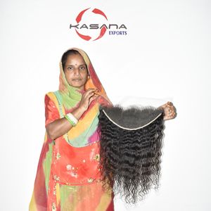 Cheveux humains indiens 13*6 HD Frontal Temple Bundles, traitement naturel, sans dentelle, pour perruques, tressage à la machine, double trame, Deep Wave - Product Image 1