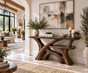 Table console en bois Luxali, design unique, fabrication artisanale, bois massif naturel, table d'entrée, mobilier de luxe pour salon, nouvelle décoration pour la maison - Product Image 1