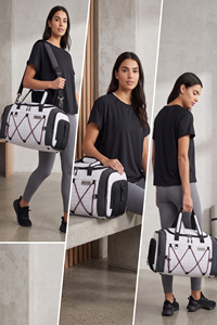 Gym Duffle <b>Bag</b> White With Black Trim Zipper Closure 30-40L Capacity Workout Fitness Duffle <b>Bags</b> Shoulder Body Cross Duffle <b>Bags</b> - Product Image 4