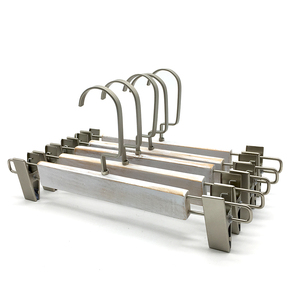<b>Old</b> white Wooden Clothing Hanger with Stainless Steel Clips and Hooks Minimalist Design for Closet Use wooden hangers with logo - Product Image 1