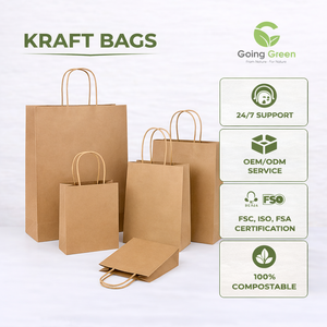Sac en papier kraft blanc et brun personnalisé avec votre propre logo, sac cadeau artisanal pour le shopping avec poignées, impression de votre propre logo - Product Image 1