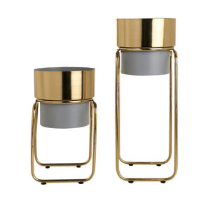 Ensemble de pots de fleurs en métal doré avec support à motif de feuilles, pots décoratifs d'intérieur pour la maison, le jardin et le bureau - Product Image 5