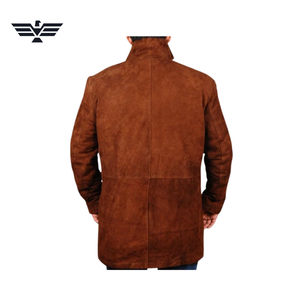 Men's Brown <b>Suede</b> Regular Slim Motorcycle <b>Jacket</b> with Faux Fur Lining Stand Collar Zipper Closure Winter Casual Eco-Friendly - Product Image 2