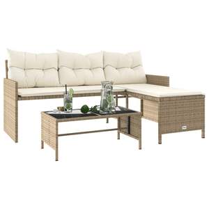 Sofá de Jardín de 3 Plazas en Poliratán Beige con Fundas Extraíbles - Product Image 4