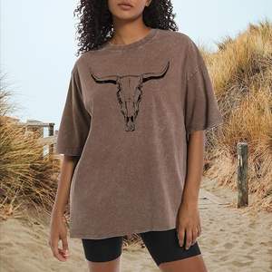 T-shirt décontracté épais 100 % coton écologique respirant pour femme, coupe oversize à épaules tombantes, 240 GSM, style vintage rétro délavé à l'acide - Product Image 2