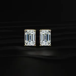 <b>Emerald</b> Shape Diamond <b>Stud</b> <b>Earrings</b> Aesthetic Diamond <b>Earrings</b> Trendy Ear <b>Studs</b> Diamond <b>Earrings</b> for Women from Indian Supplier - Product Image 1