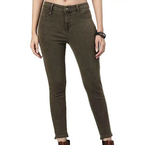 กางเกงยีนส์แฟชั่นผู้หญิง สีพื้น ทรงดินสอ สไตล์วินเทจ สีเข้ม - Product Image 1