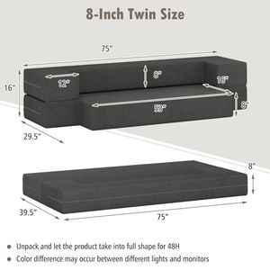 Sofá Cama Convertible Plegable de 8 Pulgadas con Funda Lavable, Cómodos Sofás Cama Convertibles - Product Image 5