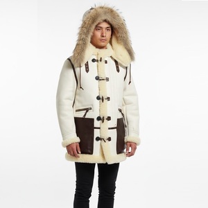 <b>Men</b> B7 Shearling Aviator Flight Jacket Heavy Warm Genuine Sheepskin Fur Hooded Winter Parka <b>Leather</b> <b>Coat</b> - Product Image 1