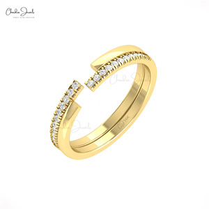 Anillo de Diamantes Blancos en Zigzag, Claridad I1-I2, Anillo de Boda Abierto con Diamantes, Anillo Geométrico con Engaste Pavé, Productos al por Mayor - Product Image 4