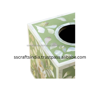 Boîte à mouchoirs carrée en nacre et incrustation d'os élégante faite à la main porte-mouchoirs décoratif pour le salon et la salle de bain - Product Image 3