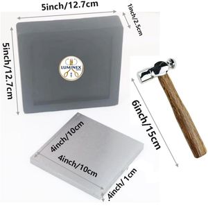 Bloc d'emboutissage en acier plat pour bijoutiers avec bloc en caoutchouc et marteau d'emboutissage pour la réparation de bijoux, l'emboutissage des métaux - Product Image 3