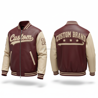 Blouson universitaire personnalisé pour homme en laine/polyester, coupe-vent, avec broderie, fermeture éclair, logo frontal, style motard