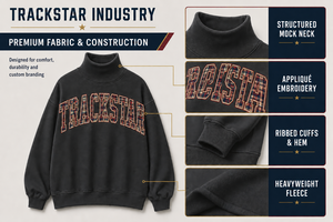 Custom Trackstar Flame Pattern Letter Applique Women's Oversized White Mock Neck Cotton Fleece Sweatshirt - Product Image 5