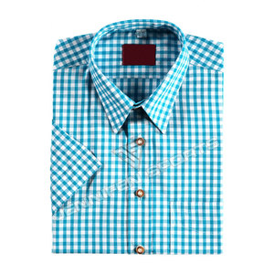 Chemise à carreaux en coton pour homme, turquoise et blanc, à manches courtes, col boutonné, poche poitrine, style décontracté bavarois pour l'Oktoberfest - Product Image 6