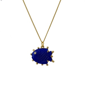 Lapis Lazuli Fish Pendant Handmade Carved <b>Blue</b> Gemstone <b>Necklace</b> Gold Plated September Birthstone Charm Crystal Accent 562405 - Product Image 3