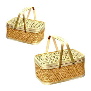 Cesta de Regalo de Bambú Personalizable, Cesta de Frutas con Tapa y Asa de Transporte, Decoración para el Hogar, Artesanía de Vietnam - Product Image 1